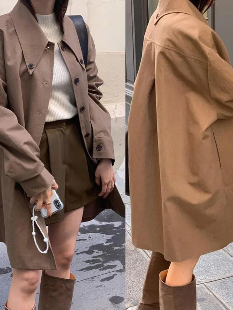 Retro Ele Coat Jaet Women's Loose Midi Outerwear Brown Color Commute Sle Polyester Fabric Long Sve
Retro Ele Coat Jaet Women's Loose Midi Outerwear Brown Color Commute Sle Polyester Fabric Long Sve