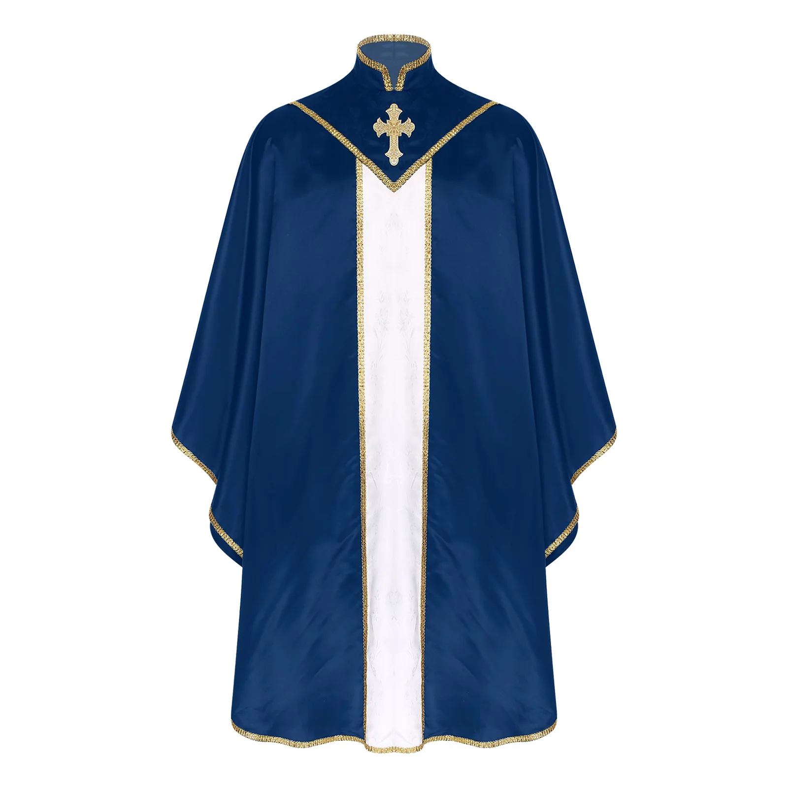 Mens Pastor Priest Vestment Gold Trim Contrast Color Pullover Cape Chasuble Cassock for Church Clergy Halloween Performance Robe
Mens Pastor Priest Vestment Gold Trim Contrast Color Pullover Cape Chasuble Cassock for Church Clergy Halloween Performance Robe