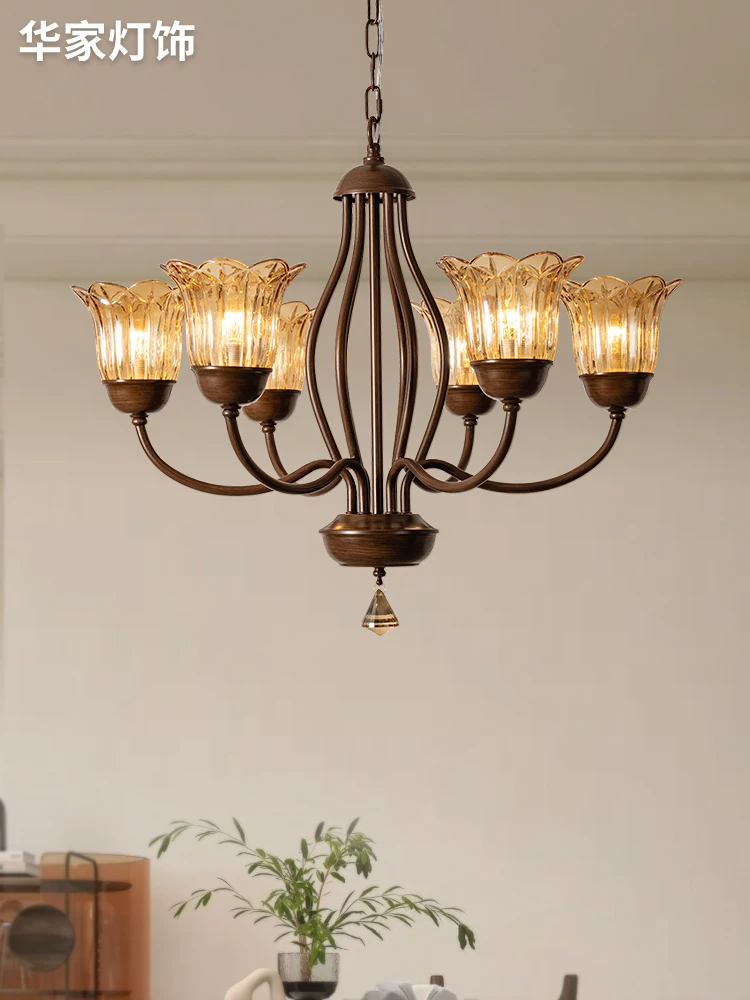 Chandelier living room light French medieval atmosphere walnut wood dining room glass bedroom lamp
Chandelier living room light French medieval atmosphere walnut wood dining room glass bedroom lamp