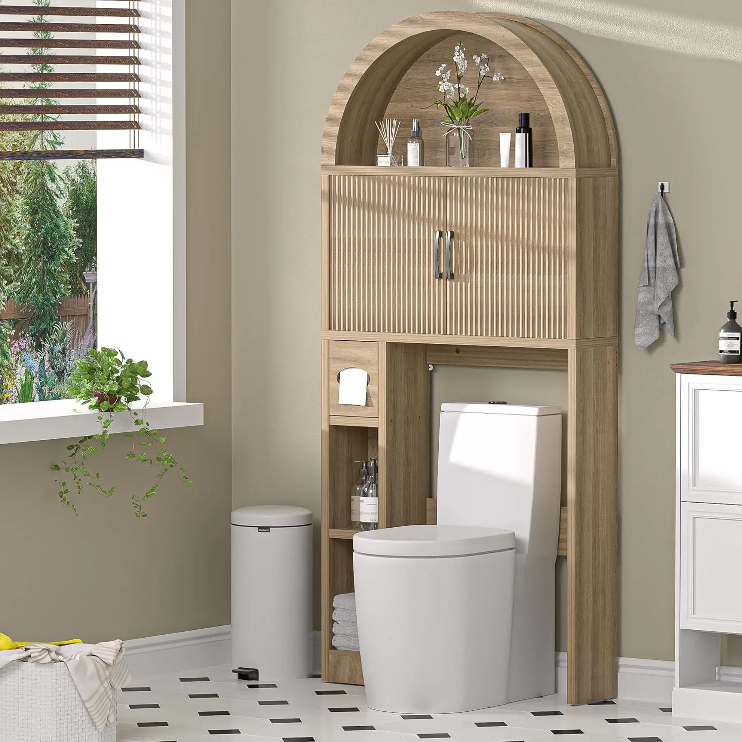 Over The Toilet Storage Cabinet, Freestanding Bathroom Organizer with Adjustable Shelf and Anti-Tip Device, Arched Cabinet wi
Over The Toilet Storage Cabinet, Freestanding Bathroom Organizer with Adjustable Shelf and Anti-Tip Device, Arched Cabinet wi
