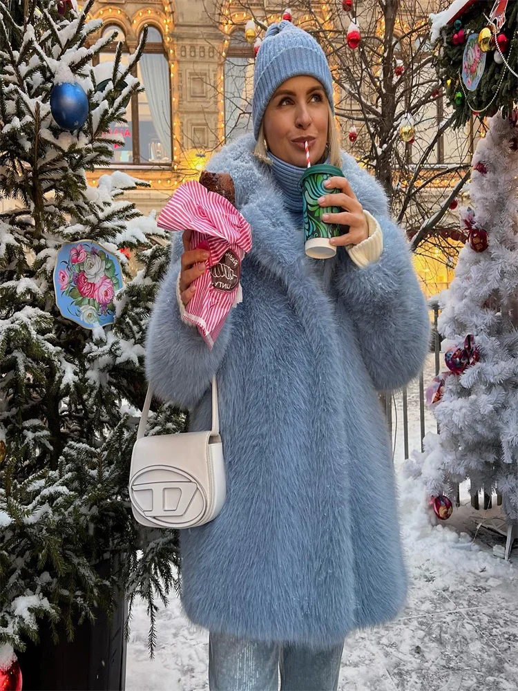 Overcoat Thick Warm Winter Outerwear for Ladies Luxury Faux Fur Women's Coat Turn down Collar Long Sleeve Button Pocket Soft
Overcoat Thick Warm Winter Outerwear for Ladies Luxury Faux Fur Women's Coat Turn down Collar Long Sleeve Button Pocket Soft