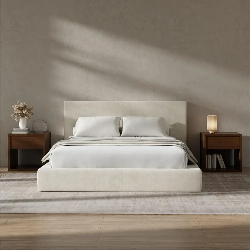 Кровать размера Queen с мягким изголовьем и 5-слойной пенополиуретановой платформой, не требует пружинного блока, кремовый цвет, простая сборка.
Кровать размера Queen с мягким изголовьем и 5-слойной пенополиуретановой платформой, не требует пружинного блока, кремовый цвет, простая сборка.