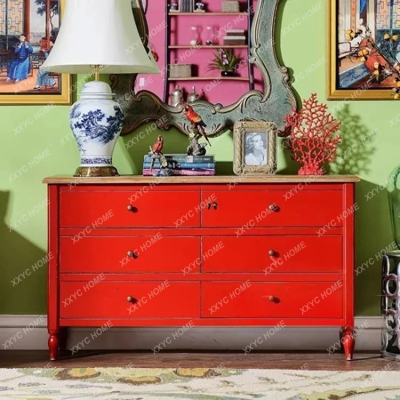 country 6 bucket locker Mediterranean red old solid wood fashion side cabinet
country 6 bucket locker Mediterranean red old solid wood fashion side cabinet