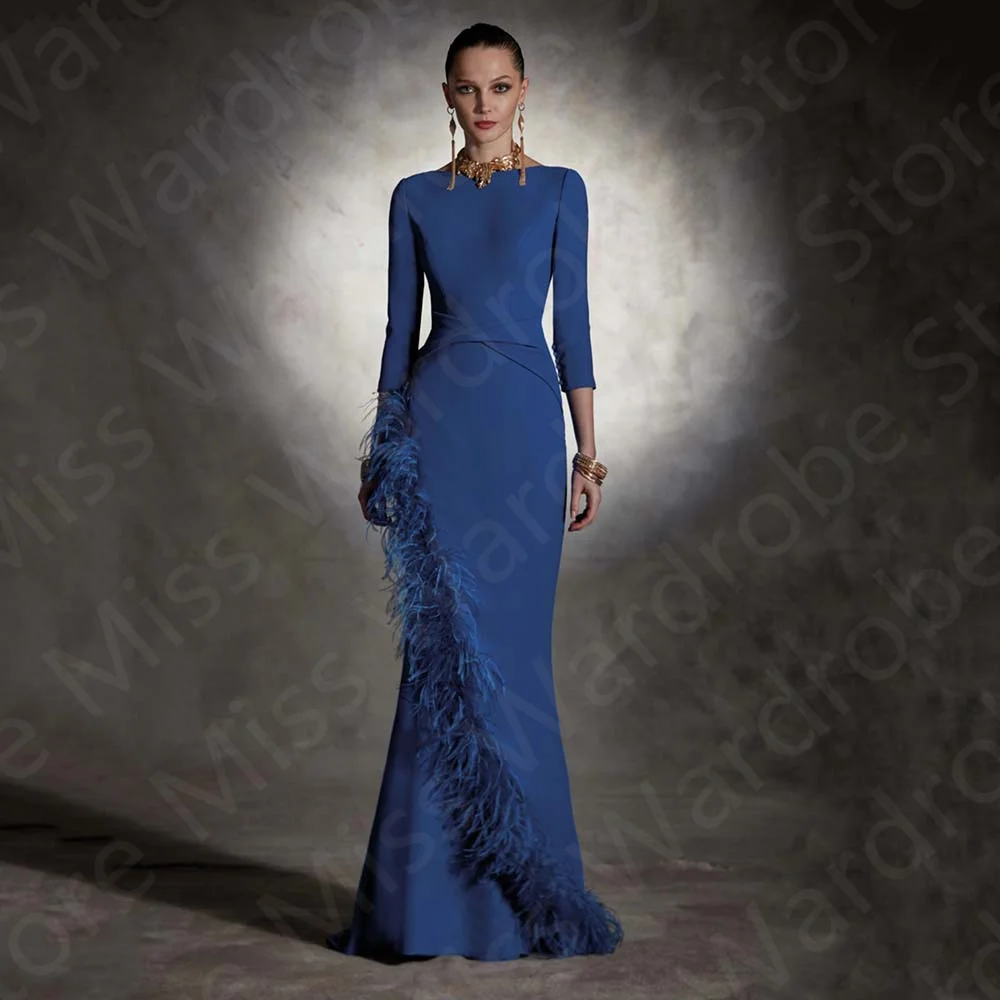 Elegant Mermaid Mother Dresses Blue 3/4 Sleeves of the Bride Gowns 2023 New Wedding Guest Dress Back Out Feathers
Elegant Mermaid Mother Dresses Blue 3/4 Sleeves of the Bride Gowns 2023 New Wedding Guest Dress Back Out Feathers