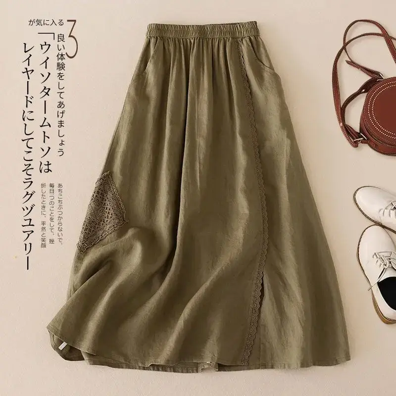 Spring and Summer Classic Literary Style Comfortable Cotton Linen Solid Color Embroidered Women's Waist-Cinching A-Line Skirt
Spring and Summer Classic Literary Style Comfortable Cotton Linen Solid Color Embroidered Women's Waist-Cinching A-Line Skirt