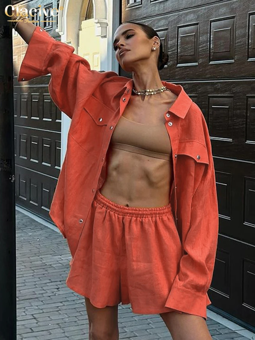 Clacive Fashion Loose Orange Cotton Shorts Sets For Women 2 Pieces 2024 Elegant Long Sleeve Shirt With High Waist Shorts Set
Clacive Fashion Loose Orange Cotton Shorts Sets For Women 2 Pieces 2024 Elegant Long Sleeve Shirt With High Waist Shorts Set