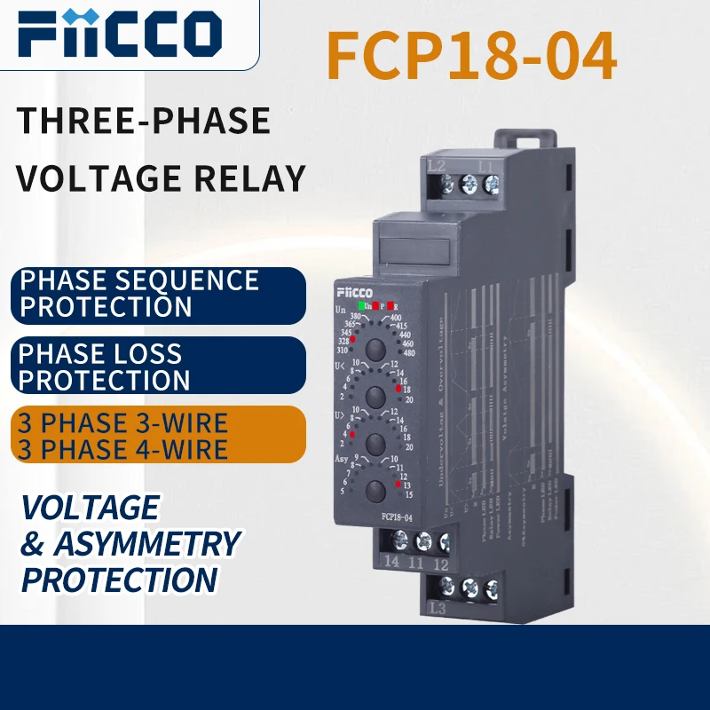 Fiicco FCP18-04 Multifunction Phase Sequence Relay - 3P3W/3P4W System Protection with Over/Under Voltage, Phase Unbalance
Fiicco FCP18-04 Multifunction Phase Sequence Relay - 3P3W/3P4W System Protection with Over/Under Voltage, Phase Unbalance