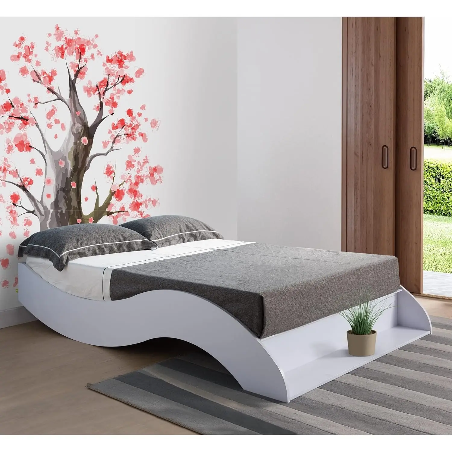 White Platform Bed Frame with Wooden Slats Support for Bedroom Queen Size, Customized
White Platform Bed Frame with Wooden Slats Support for Bedroom Queen Size, Customized