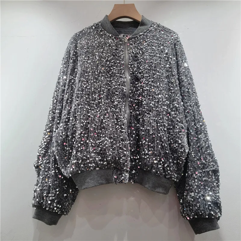 Stand Collar Long Sleeve Sequin Jacket for Women, 2026 Spring New Fashion Korean Style Loose Shiny Baseball Coat Top
Stand Collar Long Sleeve Sequin Jacket for Women, 2026 Spring New Fashion Korean Style Loose Shiny Baseball Coat Top