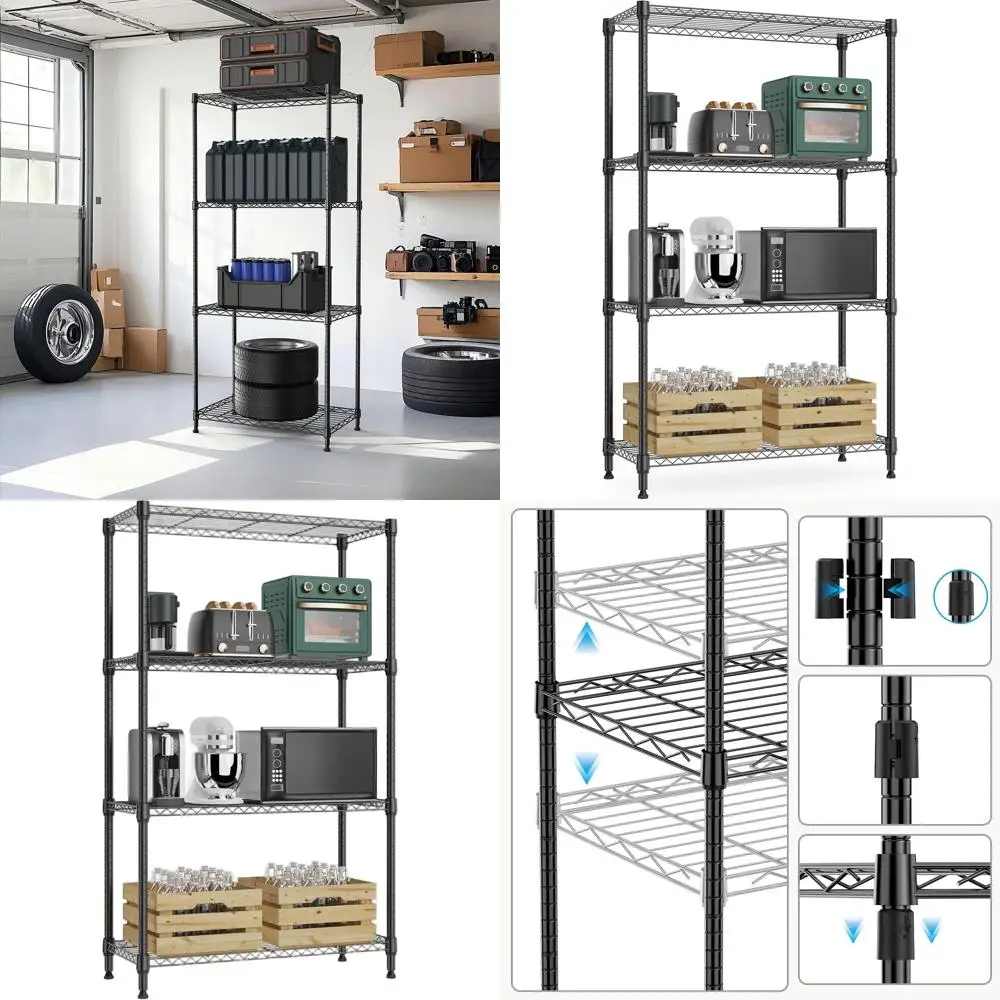 4-ярусные металлические стеллажи для хранения с колесами, черные, 13,7 гл. x 23,6 ш. x 53,4 в.
4-ярусные металлические стеллажи для хранения с колесами, черные, 13,7 гл. x 23,6 ш. x 53,4 в.