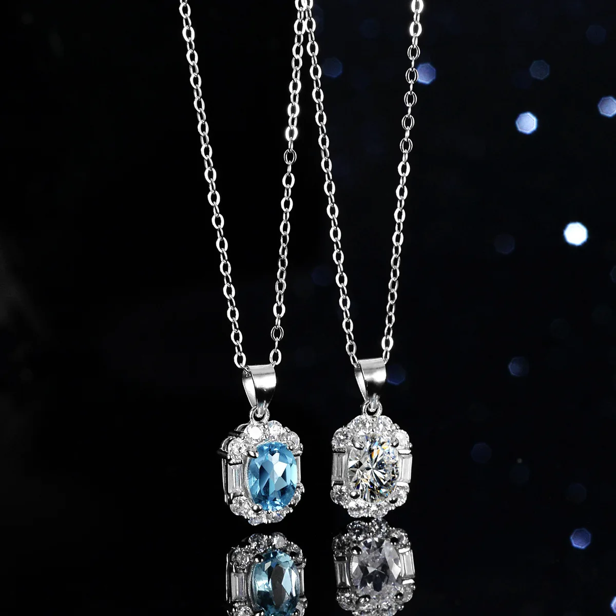 18K gold natural blue topaz moissanite necklace PT950 platinum pendant one carat egg-shaped clavicle chain
18K gold natural blue topaz moissanite necklace PT950 platinum pendant one carat egg-shaped clavicle chain