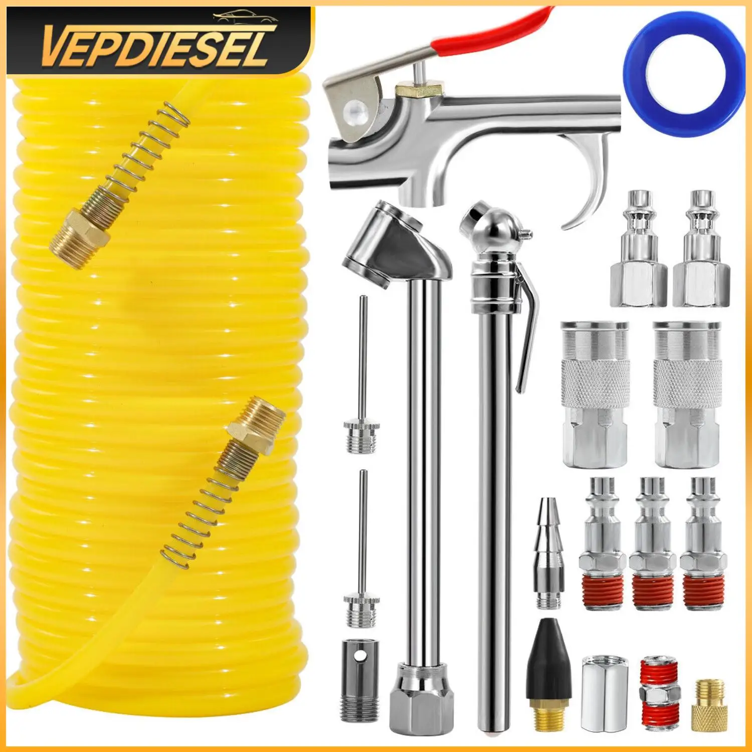 20pcs Air Compressor Accessory Kit 25Ft Recoil Air Hose Gun Nozzles Set 1/4" NPT Auto Repair Tools
20pcs Air Compressor Accessory Kit 25Ft Recoil Air Hose Gun Nozzles Set 1/4" NPT Auto Repair Tools