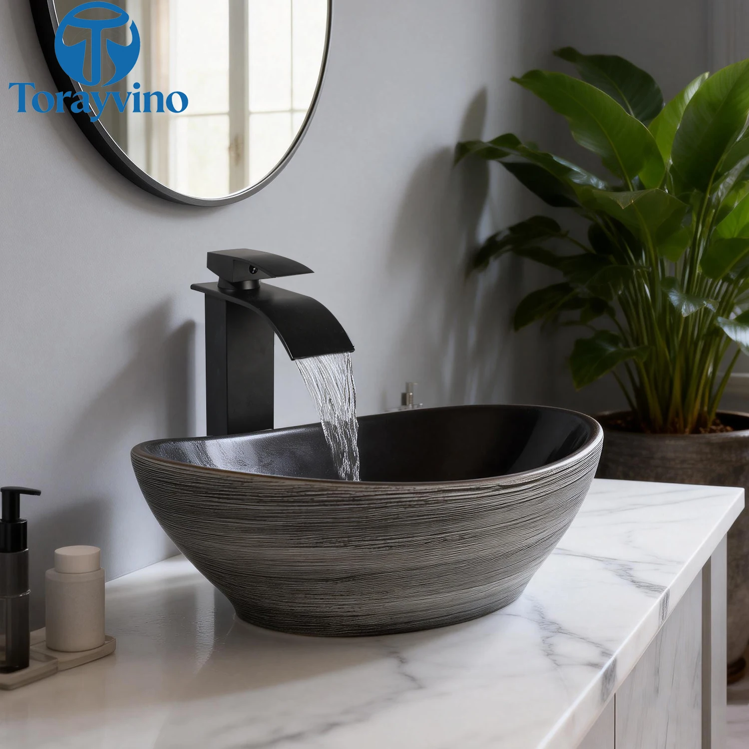 Torayvino Ceramic Bathroom Basin Set Above Counter Vanity Sink Black Waterfall Mixer Faucet & Pop-up Drain Balcony Water Basin
Torayvino Ceramic Bathroom Basin Set Above Counter Vanity Sink Black Waterfall Mixer Faucet & Pop-up Drain Balcony Water Basin