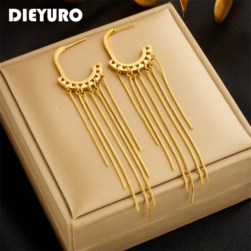 DIEYURO 316L Stainless Steel Geometric Tassels Pendant Earrings For Women Girl Fashion Gold Color Waterproof Jewelry Gift Party
DIEYURO 316L Stainless Steel Geometric Tassels Pendant Earrings For Women Girl Fashion Gold Color Waterproof Jewelry Gift Party