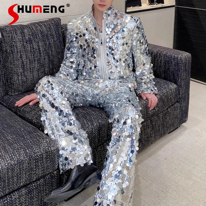 Men's 2025 Autumn New Trend 2pcs Handsome Performance Jackets Pants Two-Piece Sets Fashion Sequin Stand Collar Jacket Pants Sets
Men's 2025 Autumn New Trend 2pcs Handsome Performance Jackets Pants Two-Piece Sets Fashion Sequin Stand Collar Jacket Pants Sets