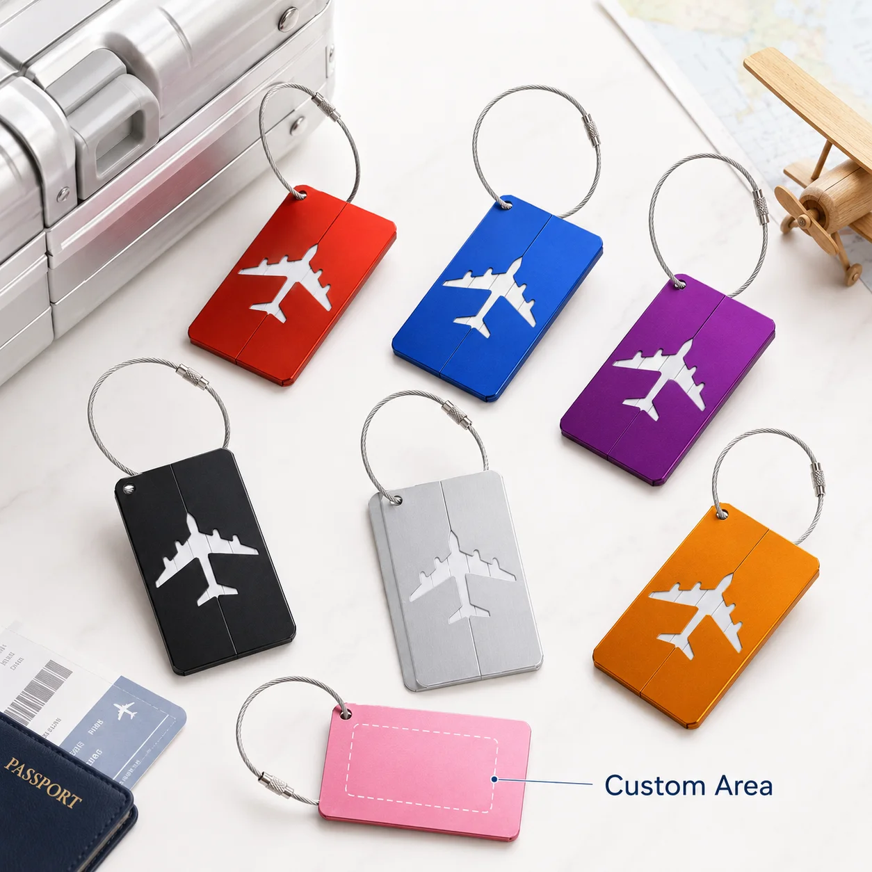 Customizable Aluminum Luggage Tag Travel Bag Suitcase ID Label with Secure Screw Lock Steel Cable Loop & Contact Address Card
Customizable Aluminum Luggage Tag Travel Bag Suitcase ID Label with Secure Screw Lock Steel Cable Loop & Contact Address Card