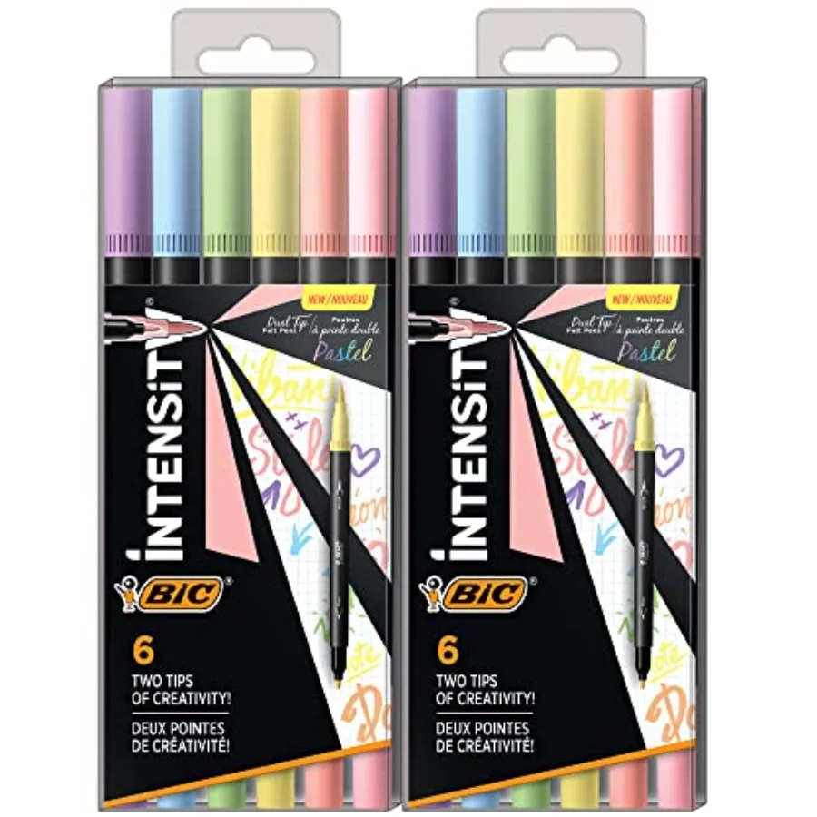 Intensity 2 in 1 Dual Tip Fineliner Pens, Fine Tip 0.7mm and Flexible Brush (3.7mm), Assorted Pastel Colors, 12-Count Pack
Intensity 2 in 1 Dual Tip Fineliner Pens, Fine Tip 0.7mm and Flexible Brush (3.7mm), Assorted Pastel Colors, 12-Count Pack