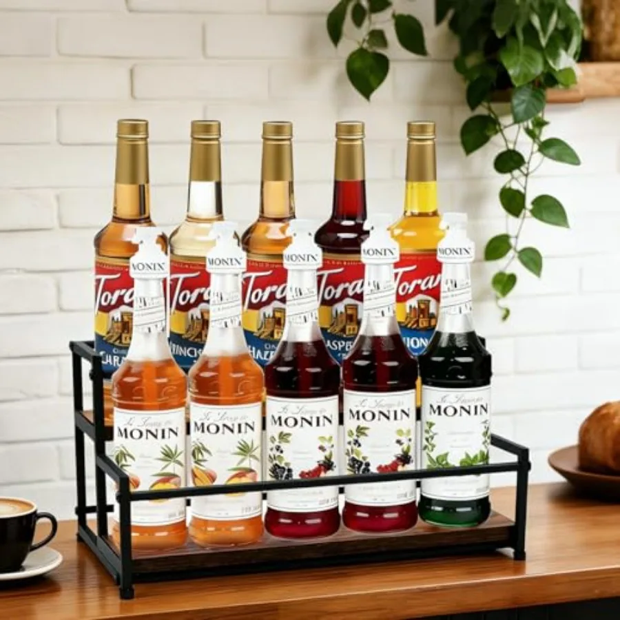 Coffee Syrup Rack Organizer - Metal Bottle Holder for 10 Bottles Rustic Countertop Display Shelf for Coffee Bar, Kitchen Cabine
Coffee Syrup Rack Organizer - Metal Bottle Holder for 10 Bottles Rustic Countertop Display Shelf for Coffee Bar, Kitchen Cabine
