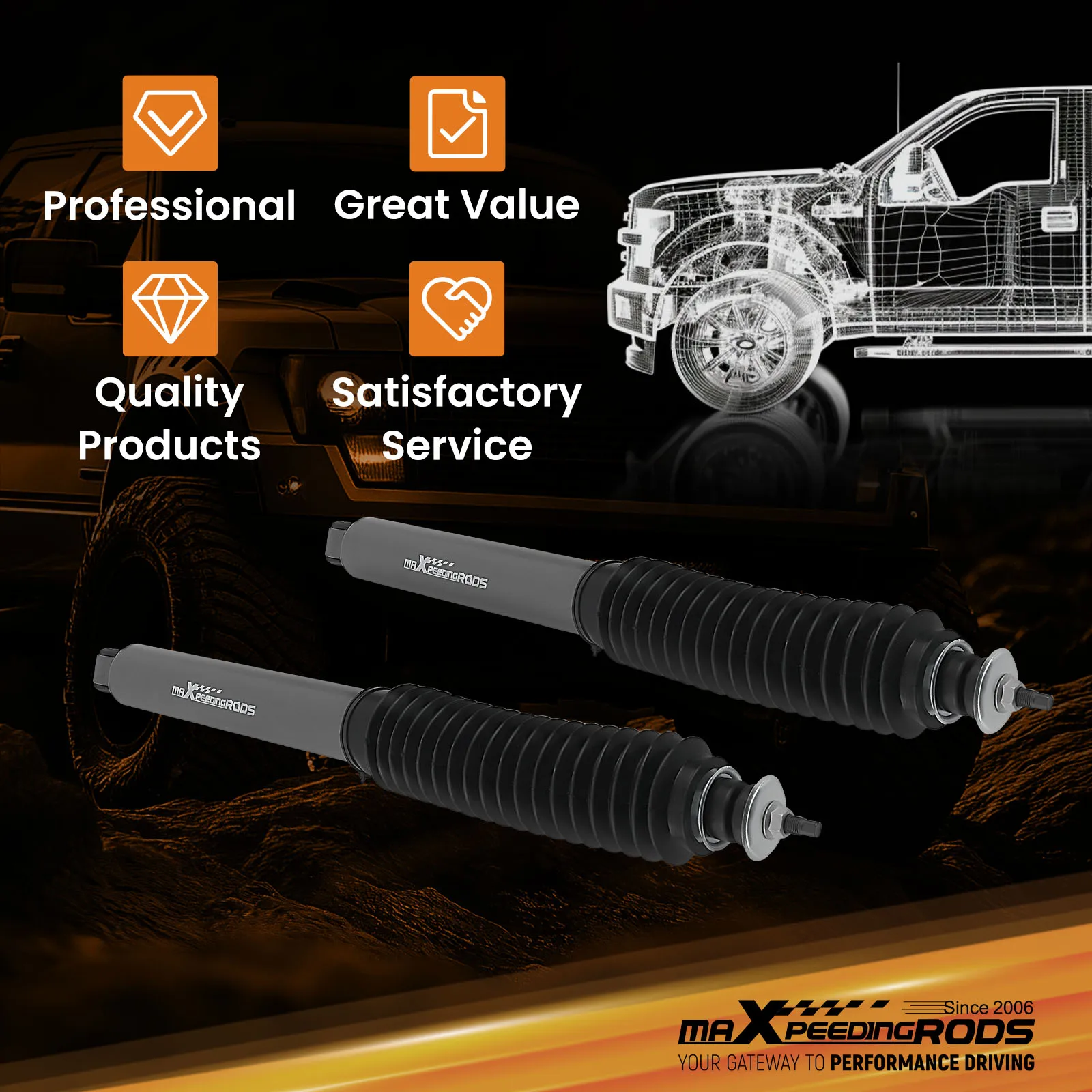 Twin-Tube Front Shock Set for Jeep Wrangler JK Rubicon Sahara 2007-2018
Twin-Tube Front Shock Set for Jeep Wrangler JK Rubicon Sahara 2007-2018