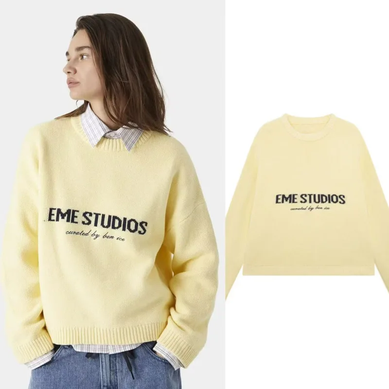 Желтый повседневный вязаный свитер, женский дизайнерский брендовый свитер с буквенным принтом, большой толстый пуловер для пары, элегантный женский трикотаж 
Желтый повседневный вязаный свитер, женский дизайнерский брендовый свитер с буквенным принтом, большой толстый пуловер для пары, элегантный женский трикотаж