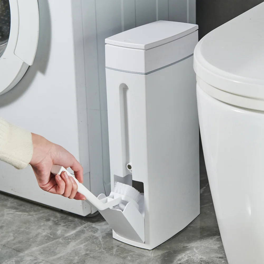 Slim Trash Can with Cleaning Brush and Lid Plastic Waste Basket Bathroom Trash Can for Bathroom Narrow Space
Slim Trash Can with Cleaning Brush and Lid Plastic Waste Basket Bathroom Trash Can for Bathroom Narrow Space