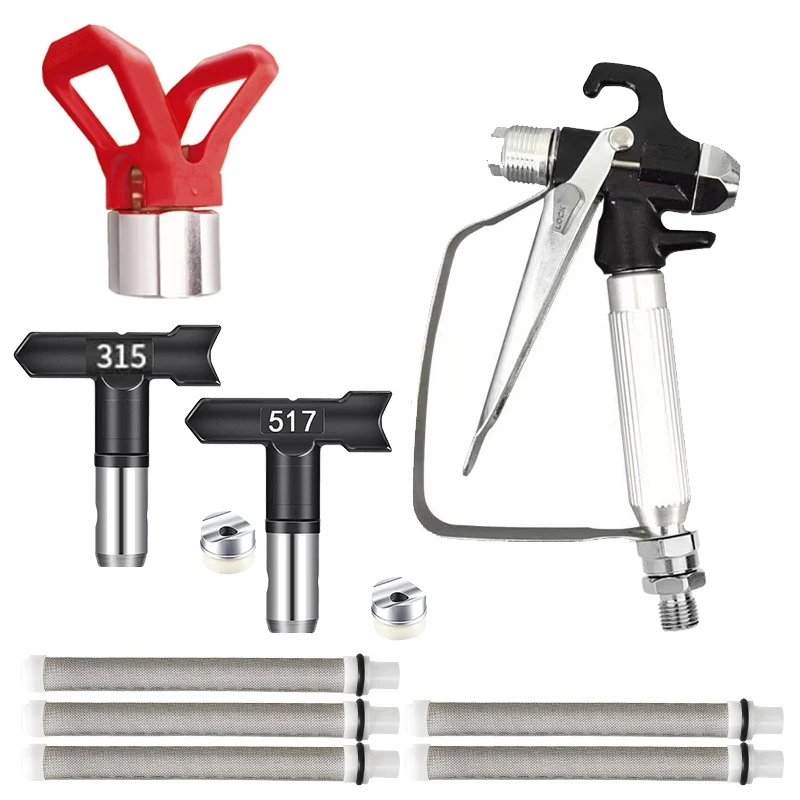 9PCS Airless Paint Sprayer Set 1Black Spray Gun+1Red Bases+2Black Nozzles with Tip(315 517)+5Filters Airless Paint Sprayer Tool
9PCS Airless Paint Sprayer Set 1Black Spray Gun+1Red Bases+2Black Nozzles with Tip(315 517)+5Filters Airless Paint Sprayer Tool