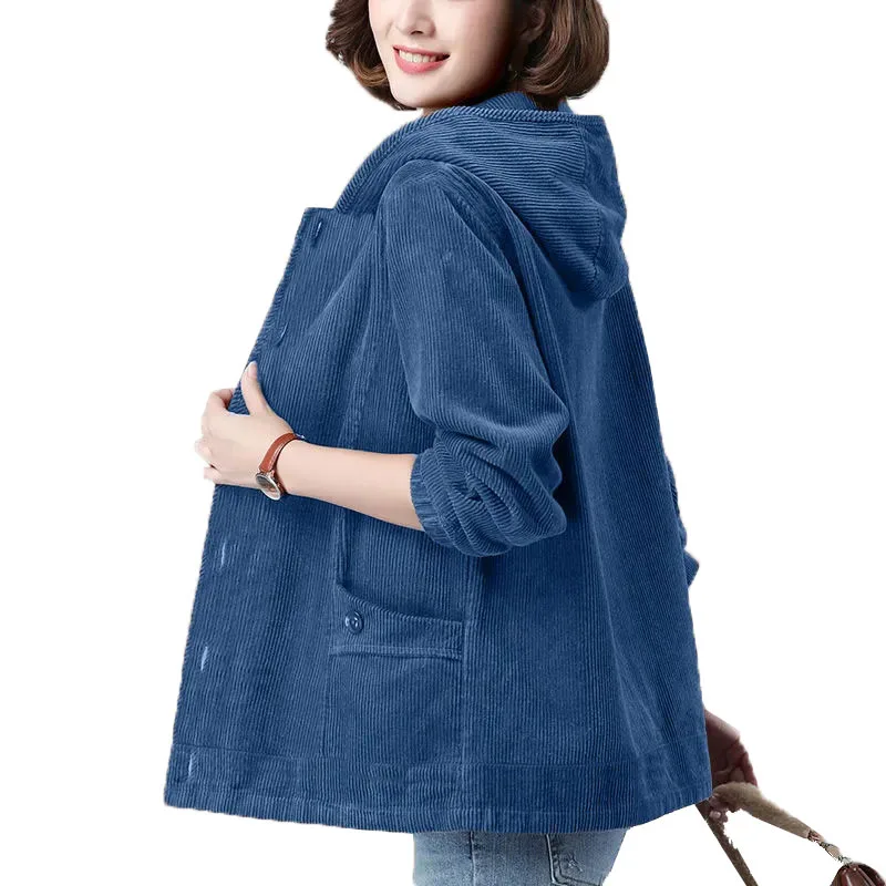 Women Corduroy Coat Nice Pop Spring Autumn Jacket Middle Aged Mother Hooded Windbreaker Female Casual Outerwear Tops
Women Corduroy Coat Nice Pop Spring Autumn Jacket Middle Aged Mother Hooded Windbreaker Female Casual Outerwear Tops