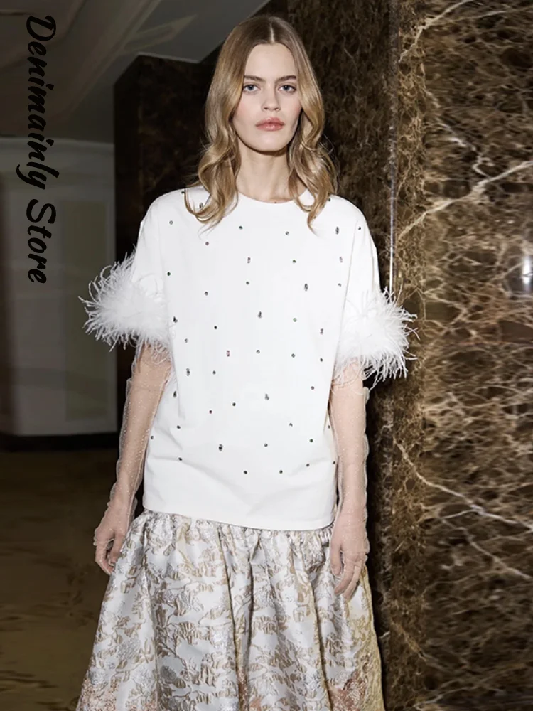 Модная женская футболка с рукавами и перьями со стразами, свободные однотонные пуловеры с круглым вырезом и половиной рукава Femmes 2026, весенняя женская универсальная рубашка
Модная женская футболка с рукавами и перьями со стразами, свободные однотонные пуловеры с круглым вырезом и половиной рукава Femmes 2026, весенняя женская универсальная рубашка