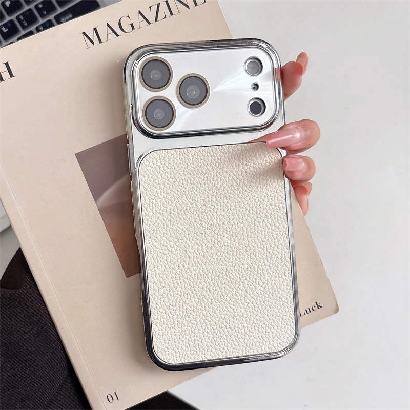 Luxury Lichee Leather Texture Plating Shockproof Case For iPhone 17 16 15 14 13 Pro Max Laser CD Pattern Large Window Lens Cover
Luxury Lichee Leather Texture Plating Shockproof Case For iPhone 17 16 15 14 13 Pro Max Laser CD Pattern Large Window Lens Cover