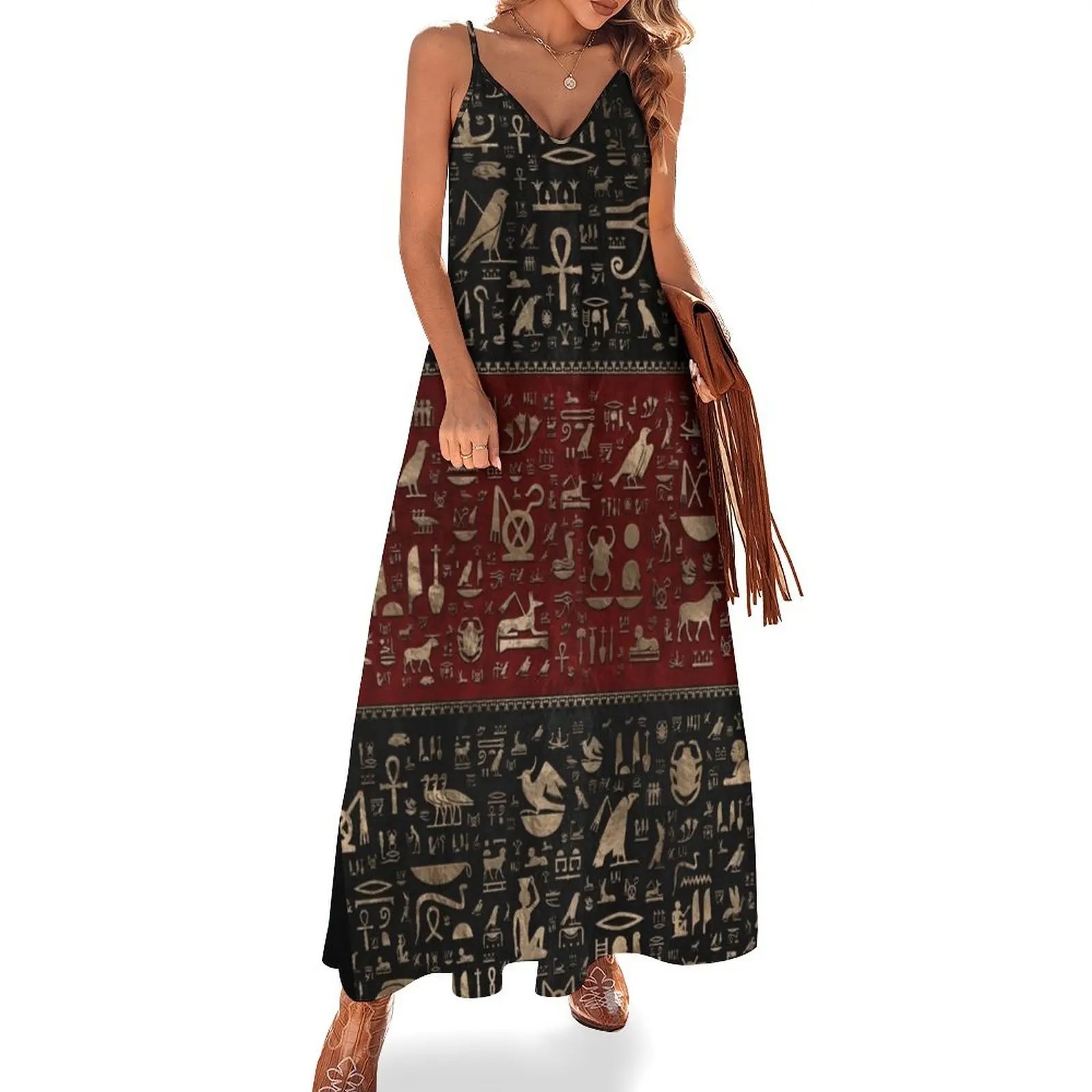 Ancient Egyptian hieroglyphs - Black and Red Leather and gold Sleeveless Dress Dresses gala Dress
Ancient Egyptian hieroglyphs - Black and Red Leather and gold Sleeveless Dress Dresses gala Dress