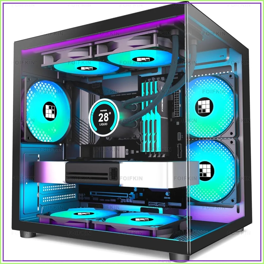 270° Panoramic Glass PC Case, Micro-ATX, Pre-Installed 3 ARGB Fans, 240mm RAD Support, USB 3.0, Black
270° Panoramic Glass PC Case, Micro-ATX, Pre-Installed 3 ARGB Fans, 240mm RAD Support, USB 3.0, Black