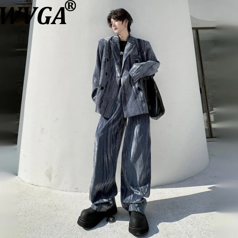 WVGA весенний новый мужской модный пиджак с отложным воротником, шикарный нишевый повседневный двубортный костюм с широкими штанинами, комплекты из двух предметов W18406
WVGA весенний новый мужской модный пиджак с отложным воротником, шикарный нишевый повседневный двубортный костюм с широкими штанинами, комплекты из двух предметов W18406