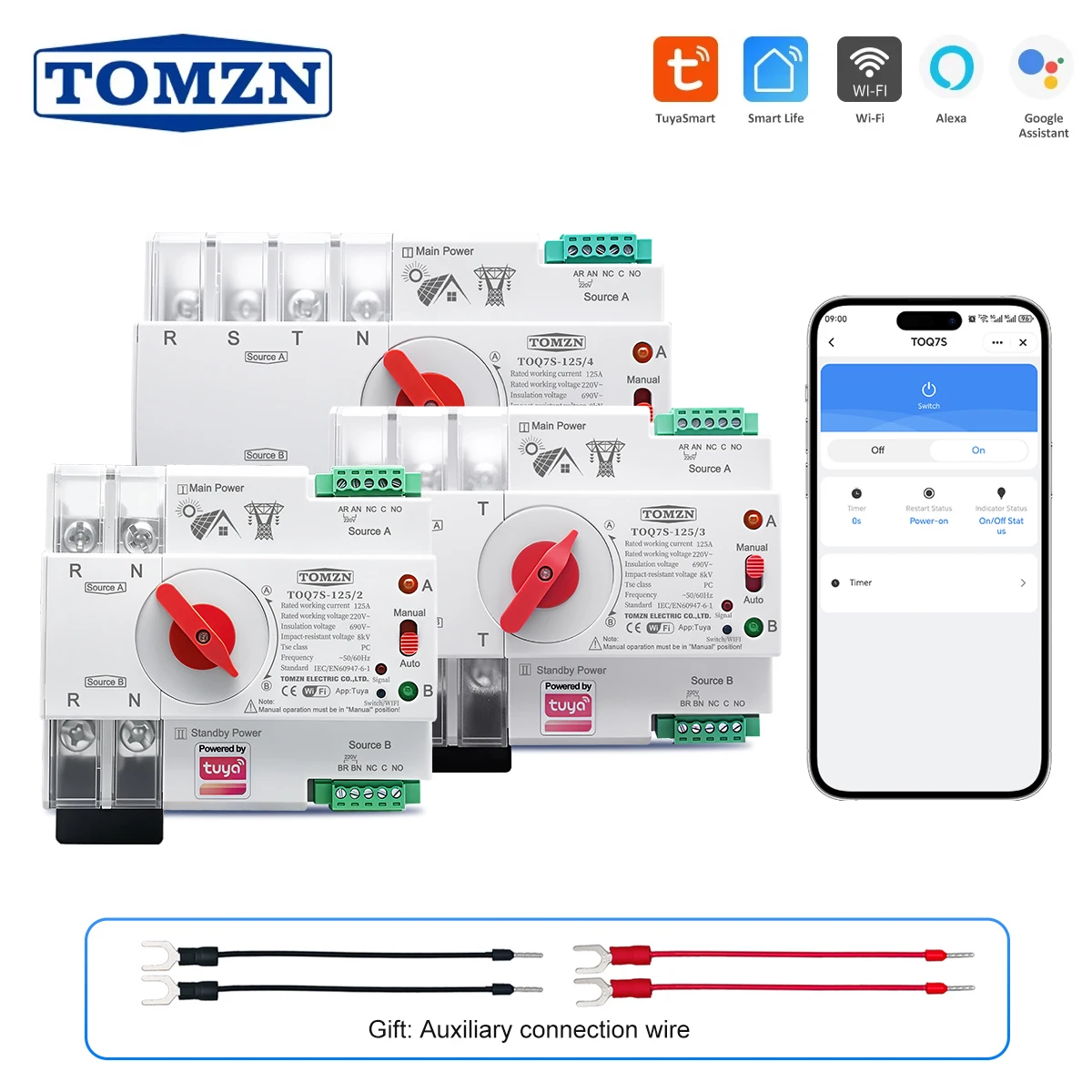 TOMZN TUYA SmartLife WIFI Smart ATS Dual Power Automatic Transfer Selector Switch Uninterrupted 2P 3P 4P 230V 63A 100A 125A
TOMZN TUYA SmartLife WIFI Smart ATS Dual Power Automatic Transfer Selector Switch Uninterrupted 2P 3P 4P 230V 63A 100A 125A