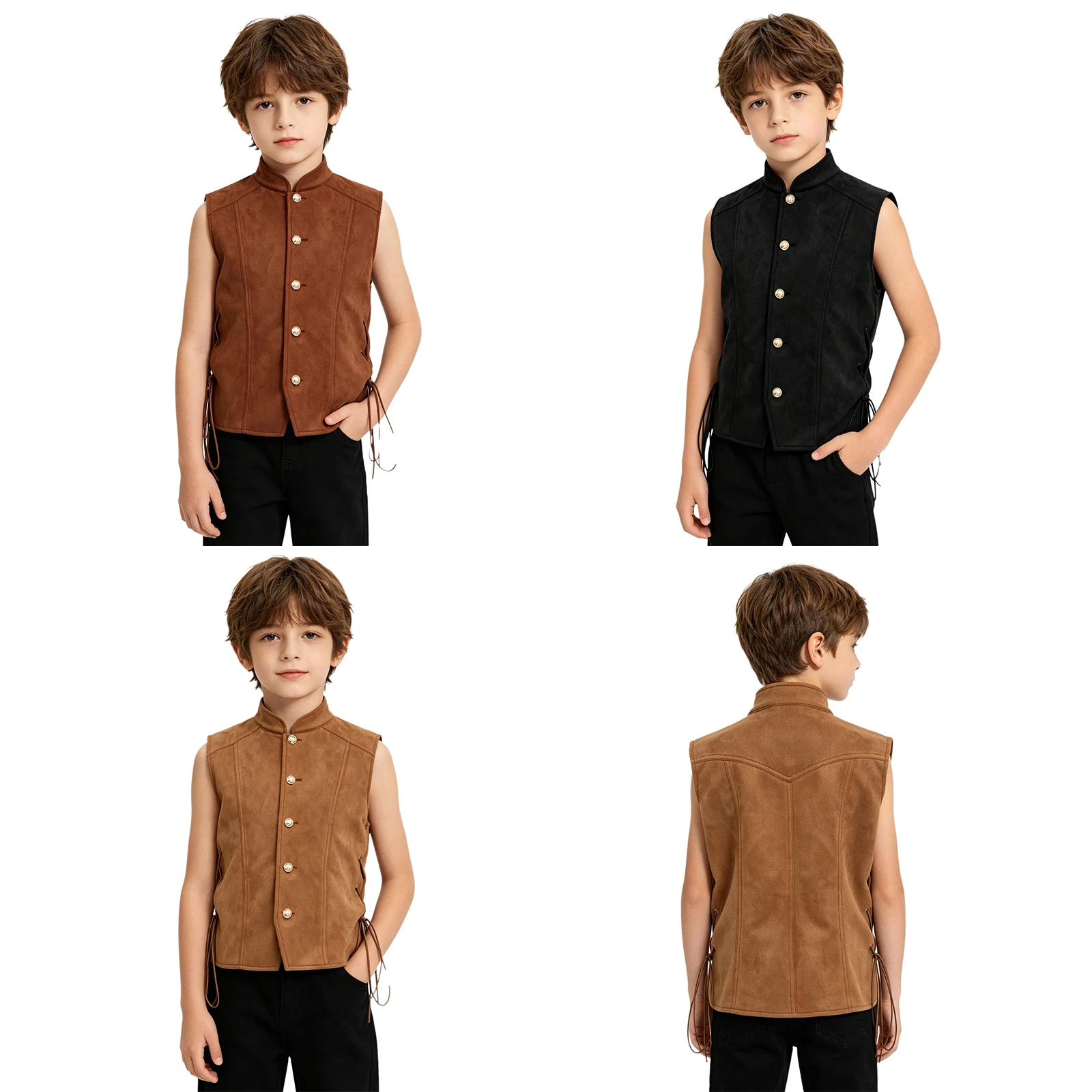 Boys Halloween Pirate Dress Up Vest Stand Collar Buttons Sides Tie Design Renaissance Waistcoat for Cosplay Role Play Costume
Boys Halloween Pirate Dress Up Vest Stand Collar Buttons Sides Tie Design Renaissance Waistcoat for Cosplay Role Play Costume