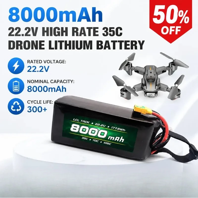 For 8000 mAh 2S-6S 22.2V 35C High-Rate Lithium Battery for Aerial Drone Multi-Axis Plant Protection Machine Model Aircraft
For 8000 mAh 2S-6S 22.2V 35C High-Rate Lithium Battery for Aerial Drone Multi-Axis Plant Protection Machine Model Aircraft
