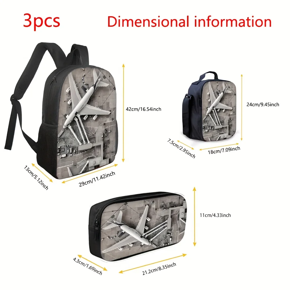 Set of 3 Airplane-Themed Backpacks - Sturdy School Bag with Coordinating Lunchbox And Pencil Case, Aviation Design for Young Tee
Set of 3 Airplane-Themed Backpacks - Sturdy School Bag with Coordinating Lunchbox And Pencil Case, Aviation Design for Young Tee