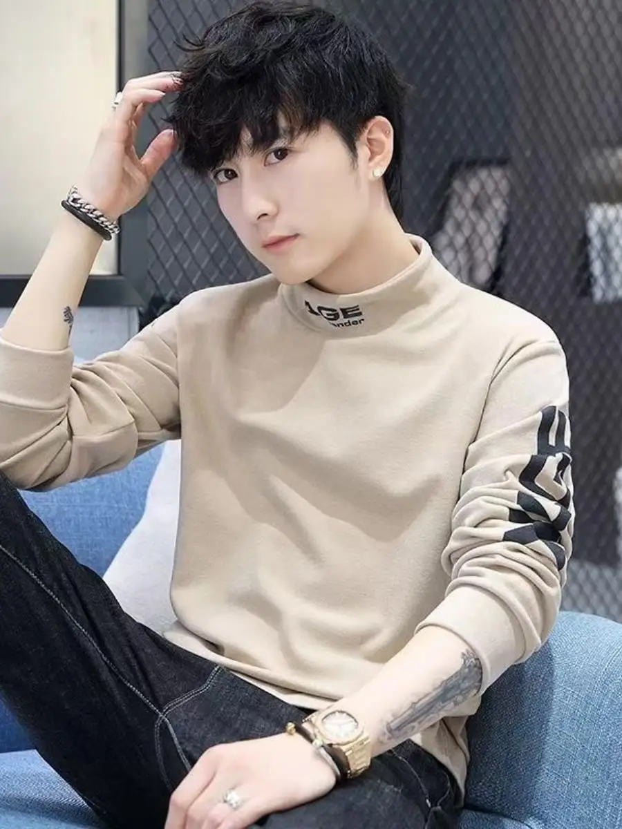 Thiened Fce Long Sve Base irt f High Collar Youth Men's T-irt Soft Comfortable Winter Faion Ciwalk Wear
Thiened Fce Long Sve Base irt f High Collar Youth Men's T-irt Soft Comfortable Winter Faion Ciwalk Wear