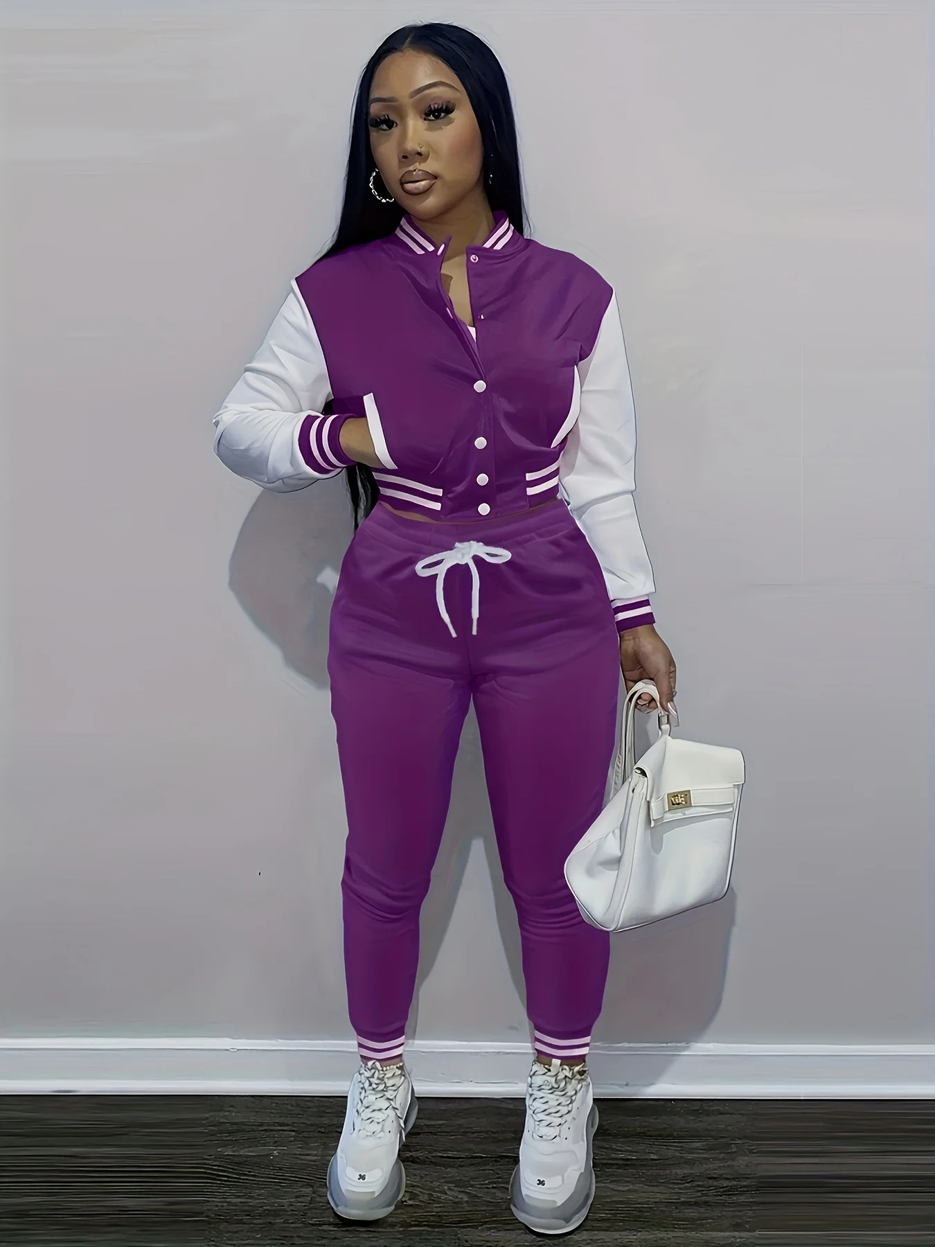 2025 New Women's Stitching Jacket Single-breasted Baseball Sports Two-piece Suit 2025 New Women's Stitching Jacket Single-breasted Baseball Sports Two-piece Suit