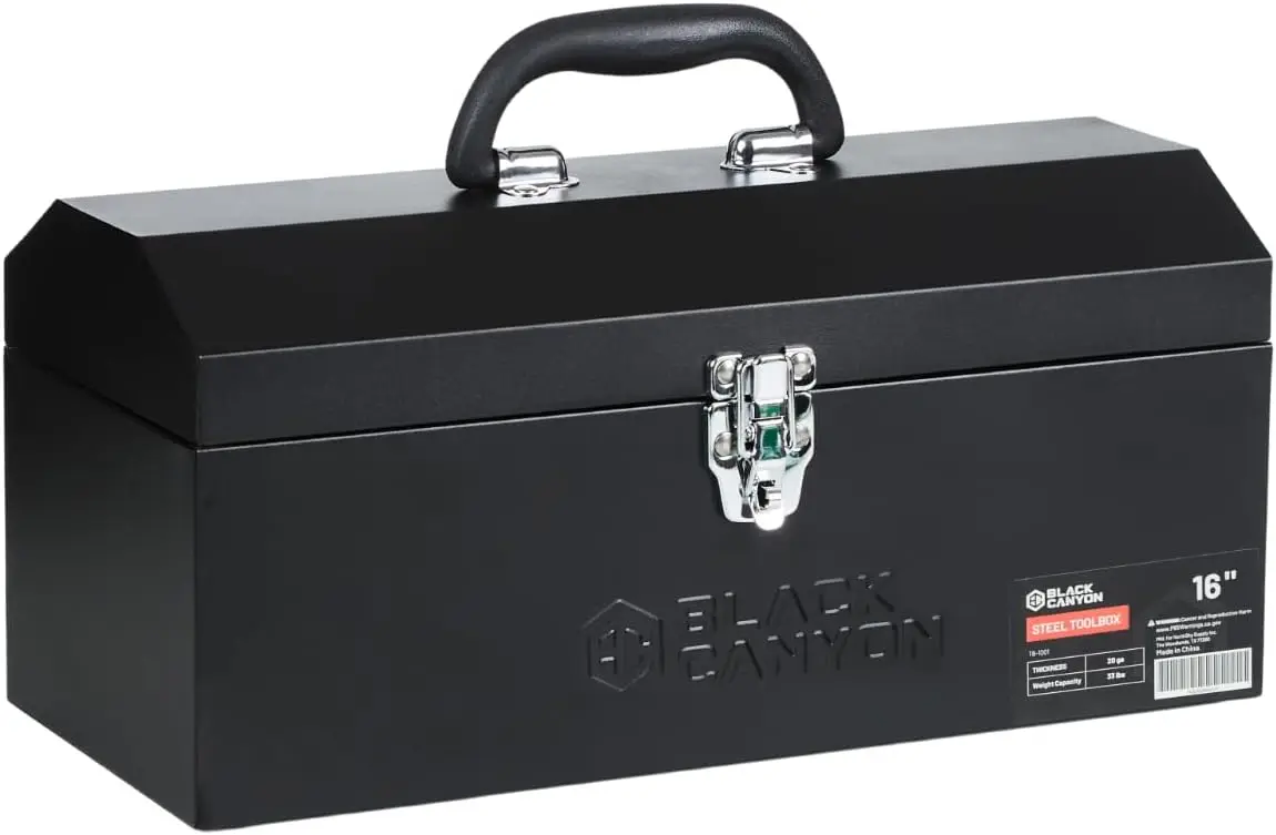 16 Inch Metal Tool Box, 0.8mm Carbon Steel, Portable & Padlockable, Non-Slip Foot Pads, for Workshop, Garage, Mechanic, DIY
16 Inch Metal Tool Box, 0.8mm Carbon Steel, Portable & Padlockable, Non-Slip Foot Pads, for Workshop, Garage, Mechanic, DIY