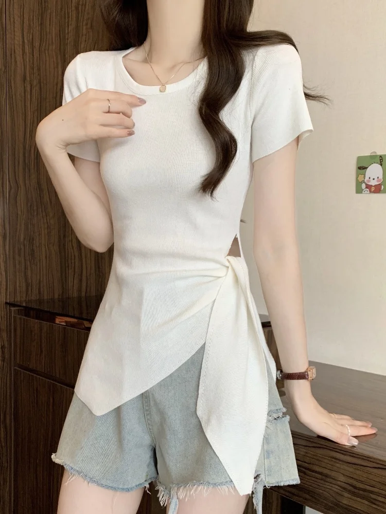 Slim Fit Ice Silk T-Shirt Women's Summer Large Size Base Shirt Fat MM Slimming Belly Covering Waist Cinching Belted Top
Slim Fit Ice Silk T-Shirt Women's Summer Large Size Base Shirt Fat MM Slimming Belly Covering Waist Cinching Belted Top