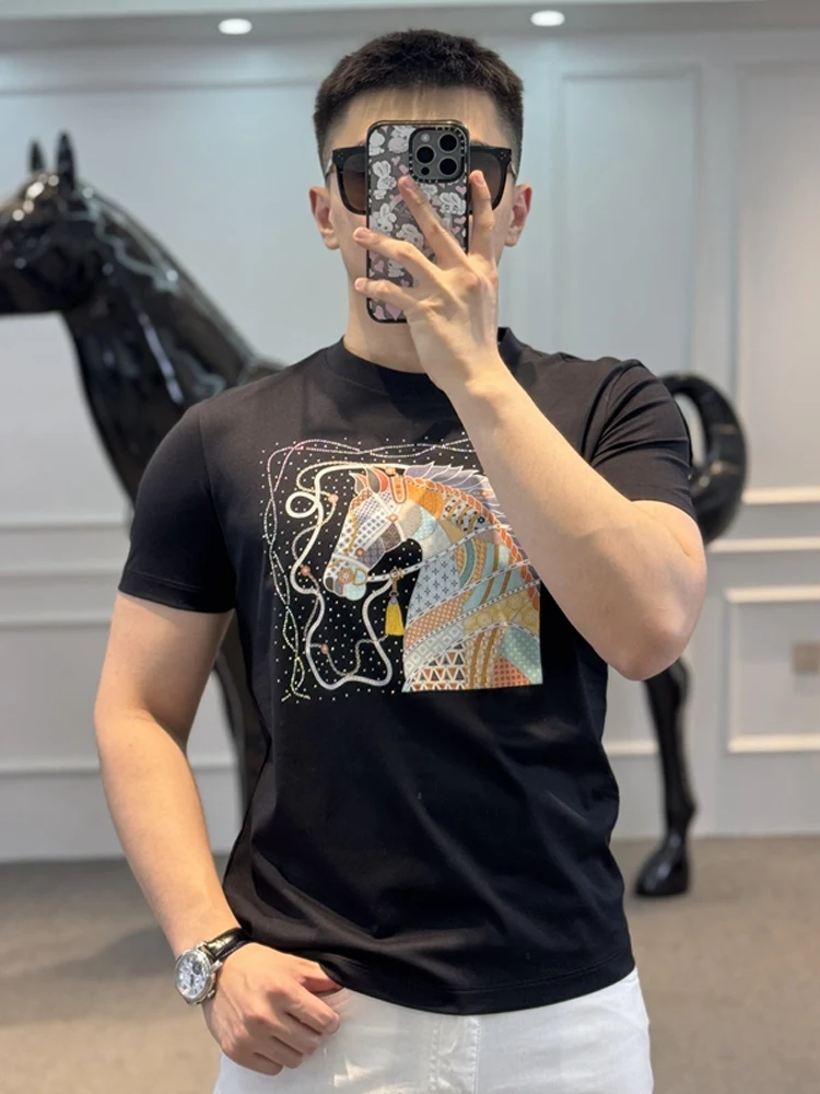 Summer 2025 Men's Slim Fit Ice Silk T-irt Faionable ort Sve Diamond Heat Pred Animal Print Casual round Ne Top
Summer 2025 Men's Slim Fit Ice Silk T-irt Faionable ort Sve Diamond Heat Pred Animal Print Casual round Ne Top