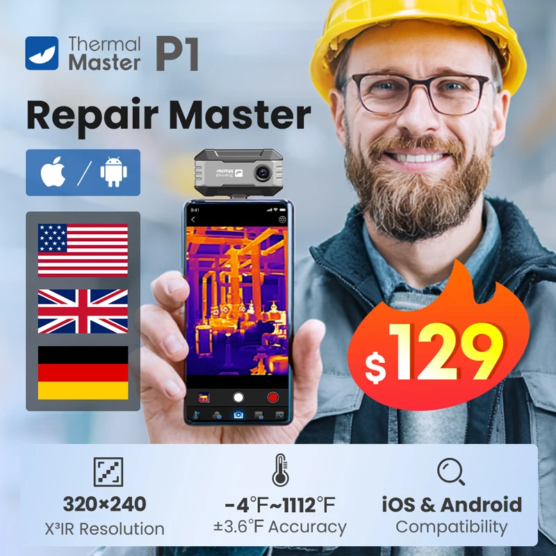 P1 Thermal Imager 320*240 X³IR Resolution for iPhone&Android Smartphone 600℃ Photographic Usb thermal camera HVAC Inspection
P1 Thermal Imager 320*240 X³IR Resolution for iPhone&Android Smartphone 600℃ Photographic Usb thermal camera HVAC Inspection