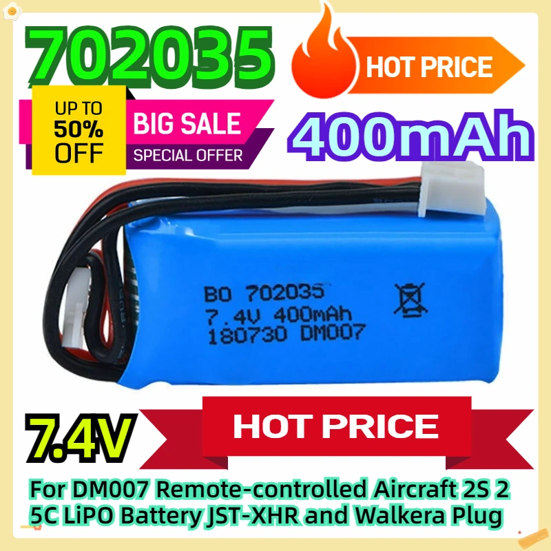 For DM007 Remote-controlled Aircraft 7.4V 2S 400mAh 25C LiPO Battery JST-XHR and Walkera Plug
For DM007 Remote-controlled Aircraft 7.4V 2S 400mAh 25C LiPO Battery JST-XHR and Walkera Plug