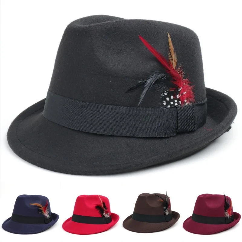 New color feather small top hat men's and women's fashion felt hat all match gentleman hat retro jazz hat
New color feather small top hat men's and women's fashion felt hat all match gentleman hat retro jazz hat