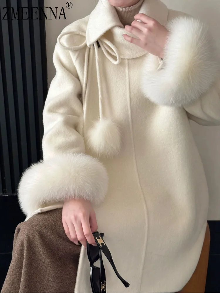 ZMEENNA Womens Wool Blend Mid Length Coat Fur Cuff Pom Tie Collar Long Sleeve Elegant Warm Winter Outerwear ZM4611
ZMEENNA Womens Wool Blend Mid Length Coat Fur Cuff Pom Tie Collar Long Sleeve Elegant Warm Winter Outerwear ZM4611