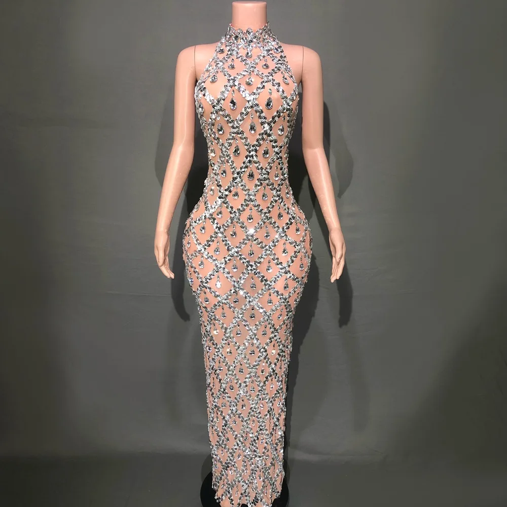 Sexy perspective backless shiny rhinestone dress orgy party evening dress performance costume
Sexy perspective backless shiny rhinestone dress orgy party evening dress performance costume