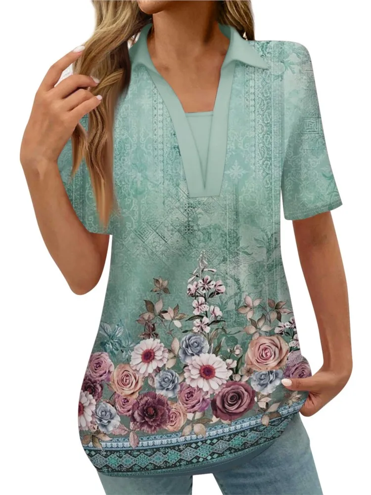 Female's T-shirts Casual Loose New Floral Printing Turn-down Collar Short Sleeves Ladies X-long Pullover Tops 2024 Spring Summer
Female's T-shirts Casual Loose New Floral Printing Turn-down Collar Short Sleeves Ladies X-long Pullover Tops 2024 Spring Summer