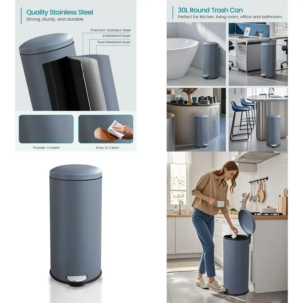 30 Liter Round Stainless Steel Trash Can with Removable Inner Liner, Step-On Pedal, Suitable for Kitchen, Office, Living Room, a
30 Liter Round Stainless Steel Trash Can with Removable Inner Liner, Step-On Pedal, Suitable for Kitchen, Office, Living Room, a