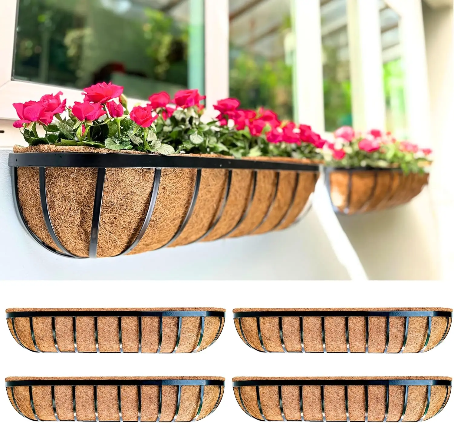 Deck Railing Planter Boxes 4 Pack 36 Inch Long Wall Planters for Outdoor Plants with Coco Liners for Balcony Fence Porch
Deck Railing Planter Boxes 4 Pack 36 Inch Long Wall Planters for Outdoor Plants with Coco Liners for Balcony Fence Porch