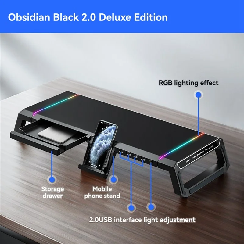 Laptop Monitor Stand Featuring 4USB Connectivity, RGB Light & USB2.0 Fast Charging - Keyboard Storage Included-ABIU
Laptop Monitor Stand Featuring 4USB Connectivity, RGB Light & USB2.0 Fast Charging - Keyboard Storage Included-ABIU